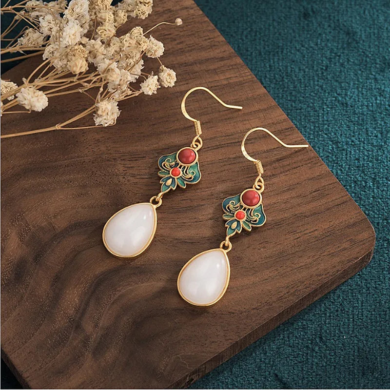 Yanting Vintage Earrings For Women Ethnic Chinese Style Statement Earrings Hanging Women's Accessories Cloisonne Flower Gift