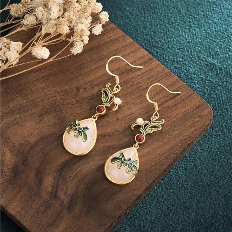 Yanting Vintage Earrings For Women Ethnic Chinese Style Statement Earrings Hanging Women's Accessories Cloisonne Flower Gift