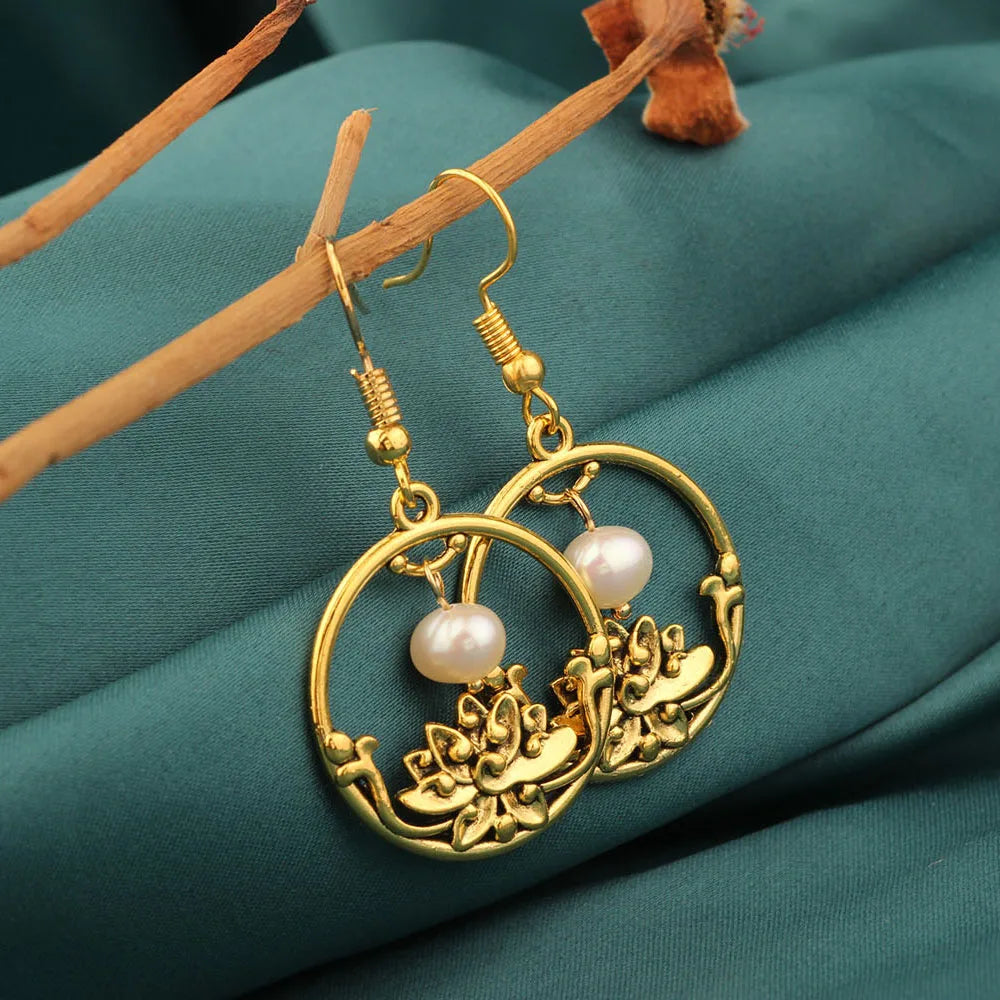 2022 New 26 Design Ethnic Flower Long Water Drop Earrings , Vintage Aventurine Earrings Jewelry for Women's